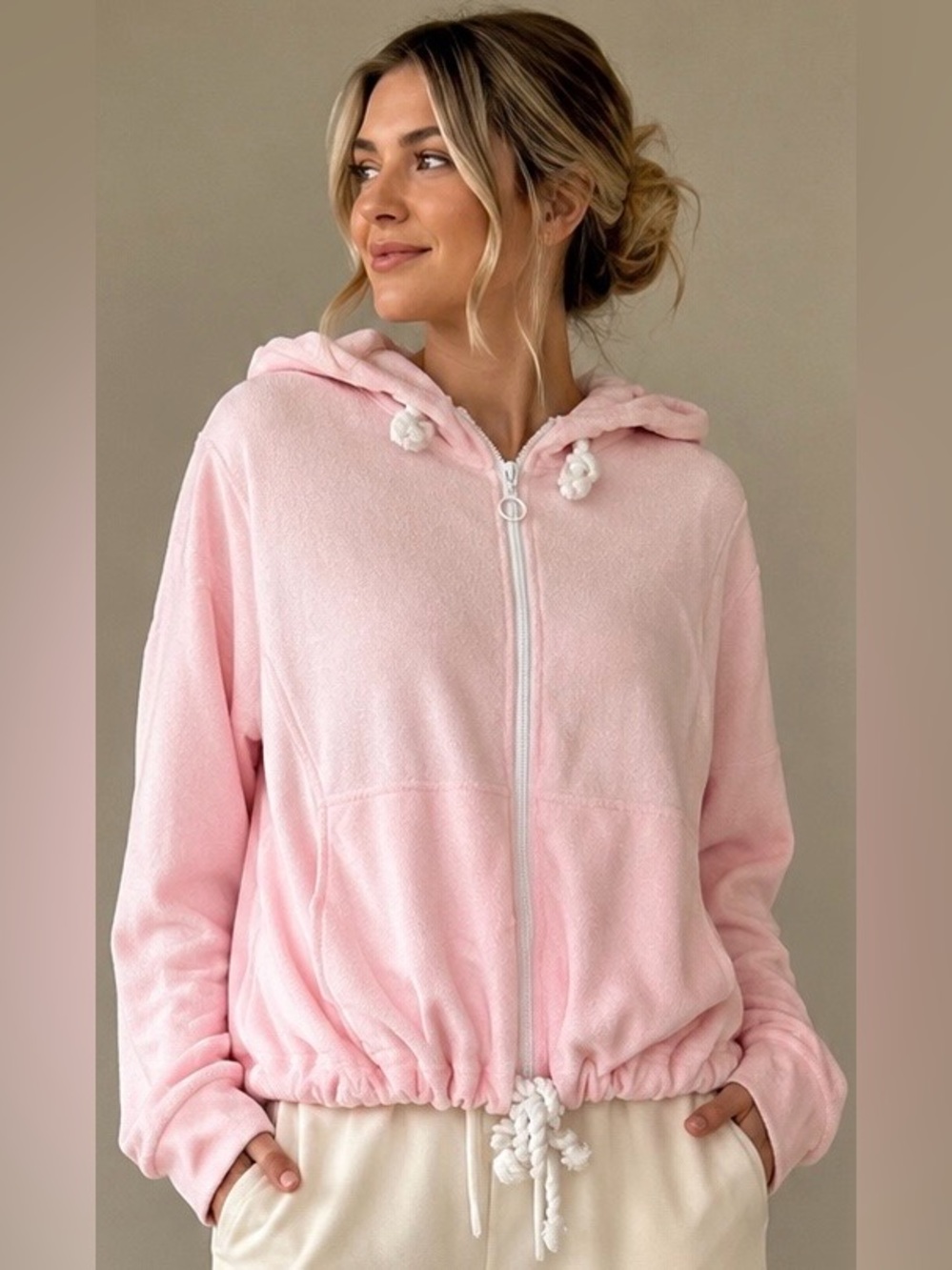 NWT - Atelier Lyse Montréal Terry Zip-Up Jacket in Peach